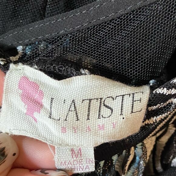 L'atiste Rare Galaxy Maxi Black Dress Sheer Embroidered Size S - Picture 11 of 11